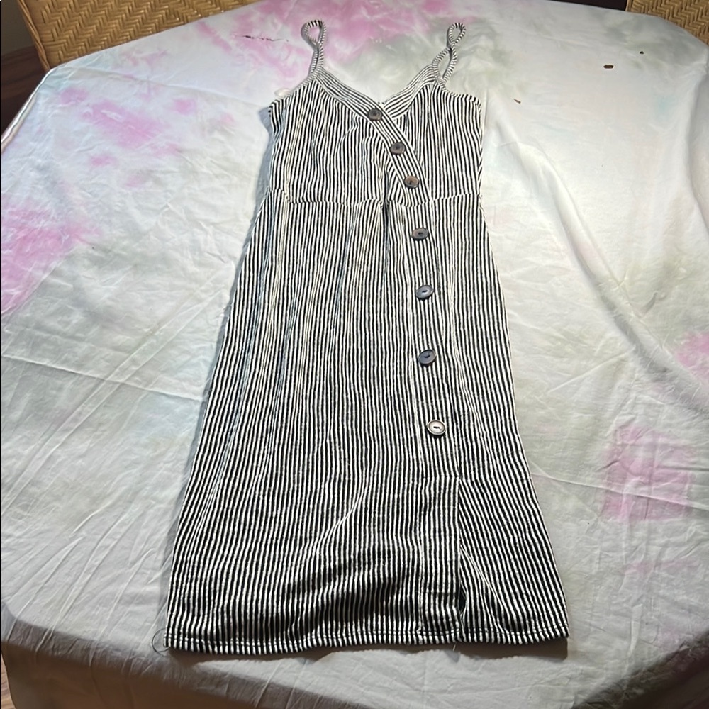 Caution To The Wind Ribbed Buttoned Slip Dress